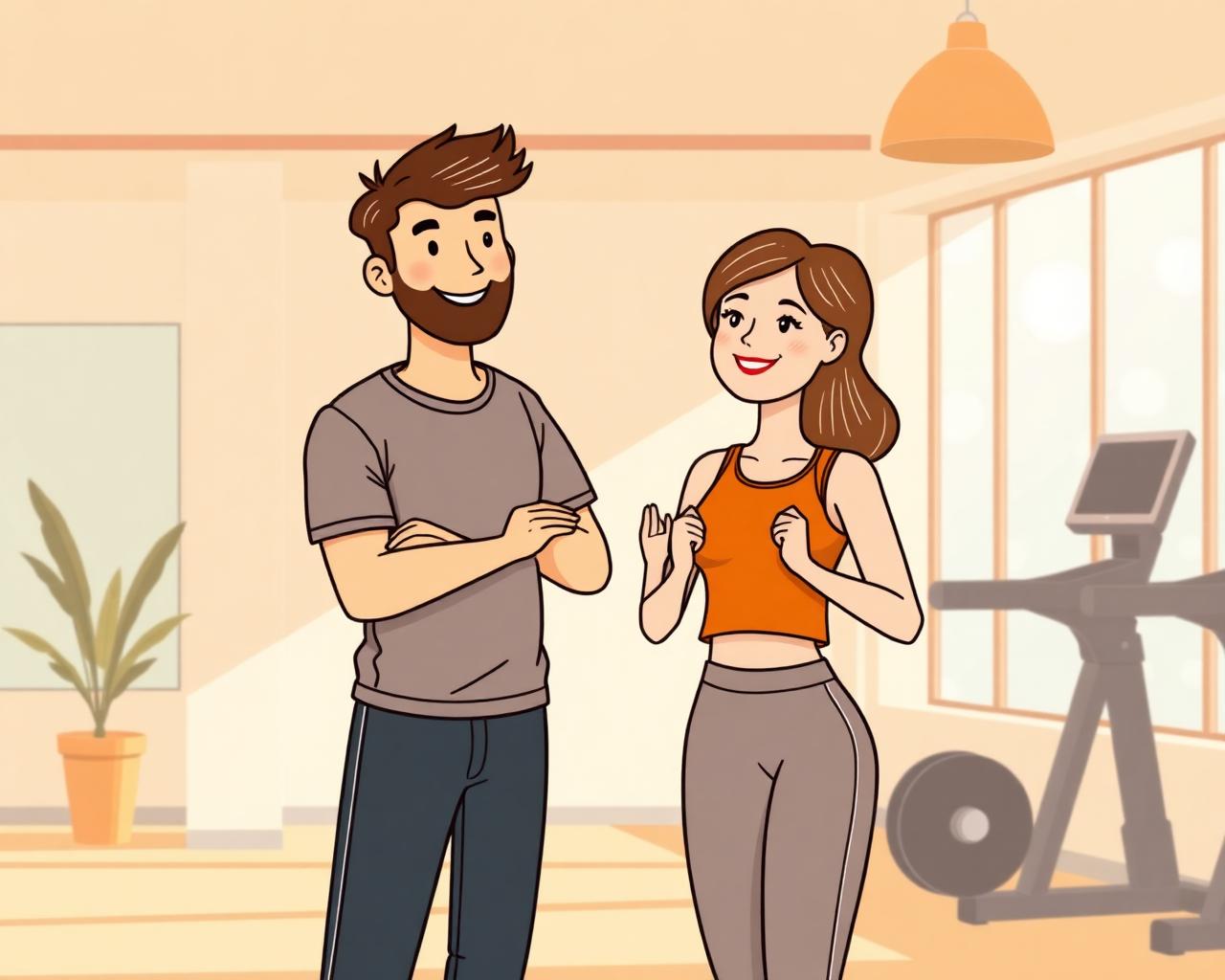 A trainer and client in a sunlit gym